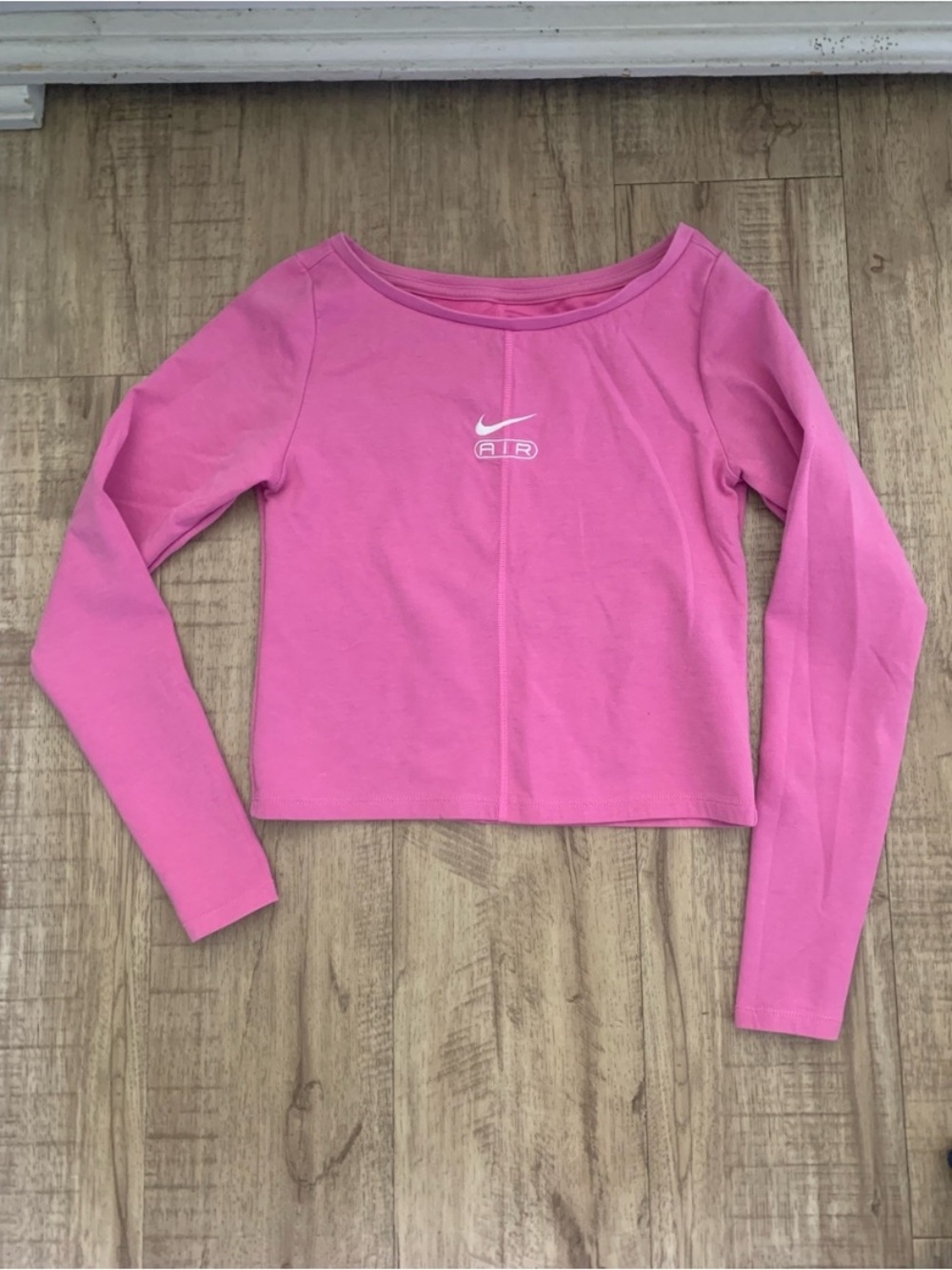 Nike Hot Pink Long Sleeve Crop Top with White Swoosh